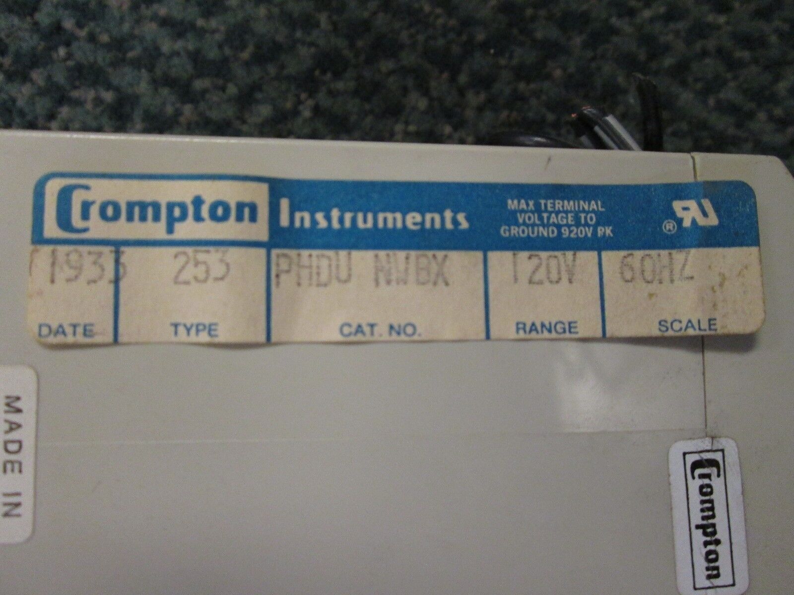 Crompton Protection Relay 253-PHDU 120V 60Hz Used