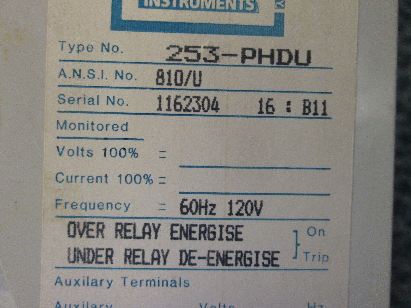 Crompton Protection Relay 253-PHDU 120V 60Hz Used