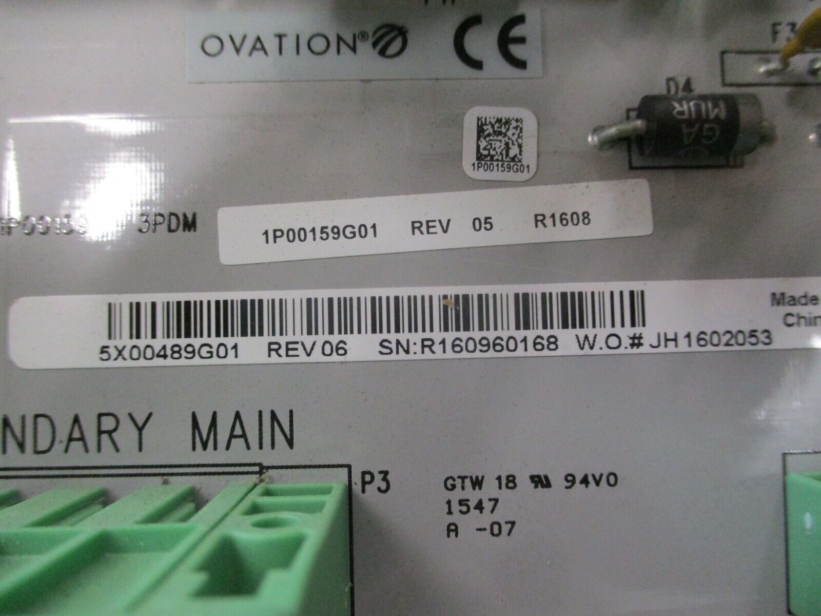 Emerson Ovation Power Distribution Module 5X00489G01 Rev. 06 Used