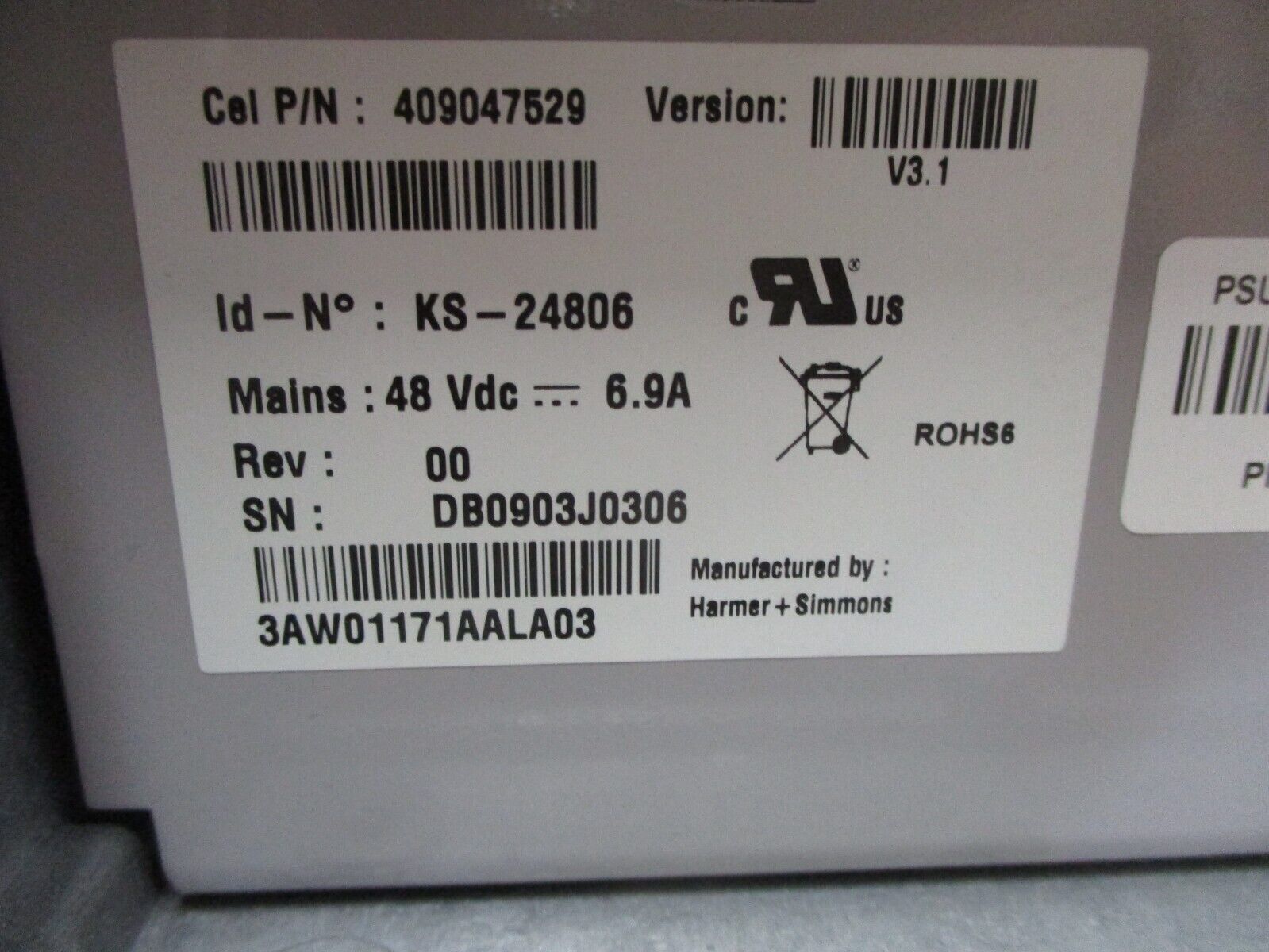 Alcatel-Lucent DC Power Supply 409047529 V3.1 Rev. 00 48VDC 6.9A Used