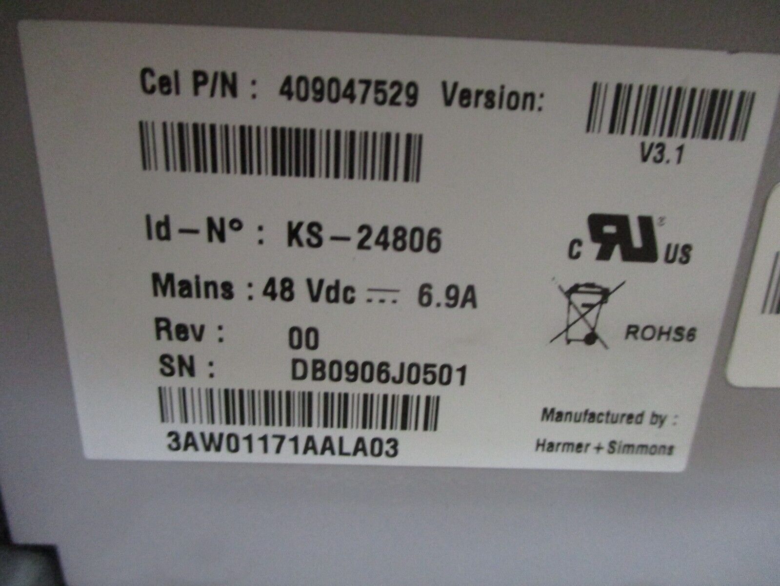 Alcatel-Lucent DC Power Supply 409047529 V3.1 Rev. 00 48VDC 6.9A Used