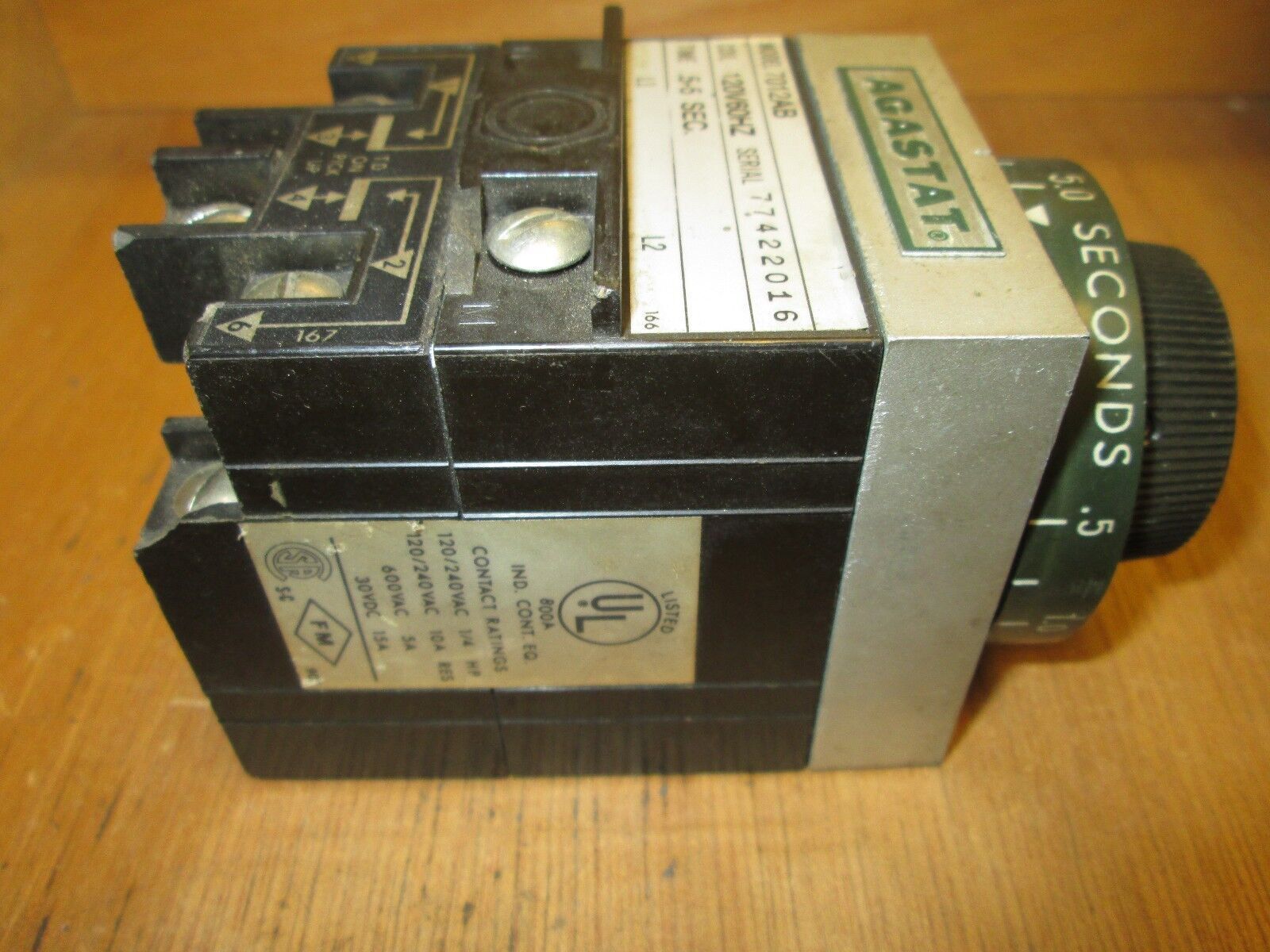 Agastat Timer 7012AB 0.5-5 Secs 120V coil 60Hz no base Used