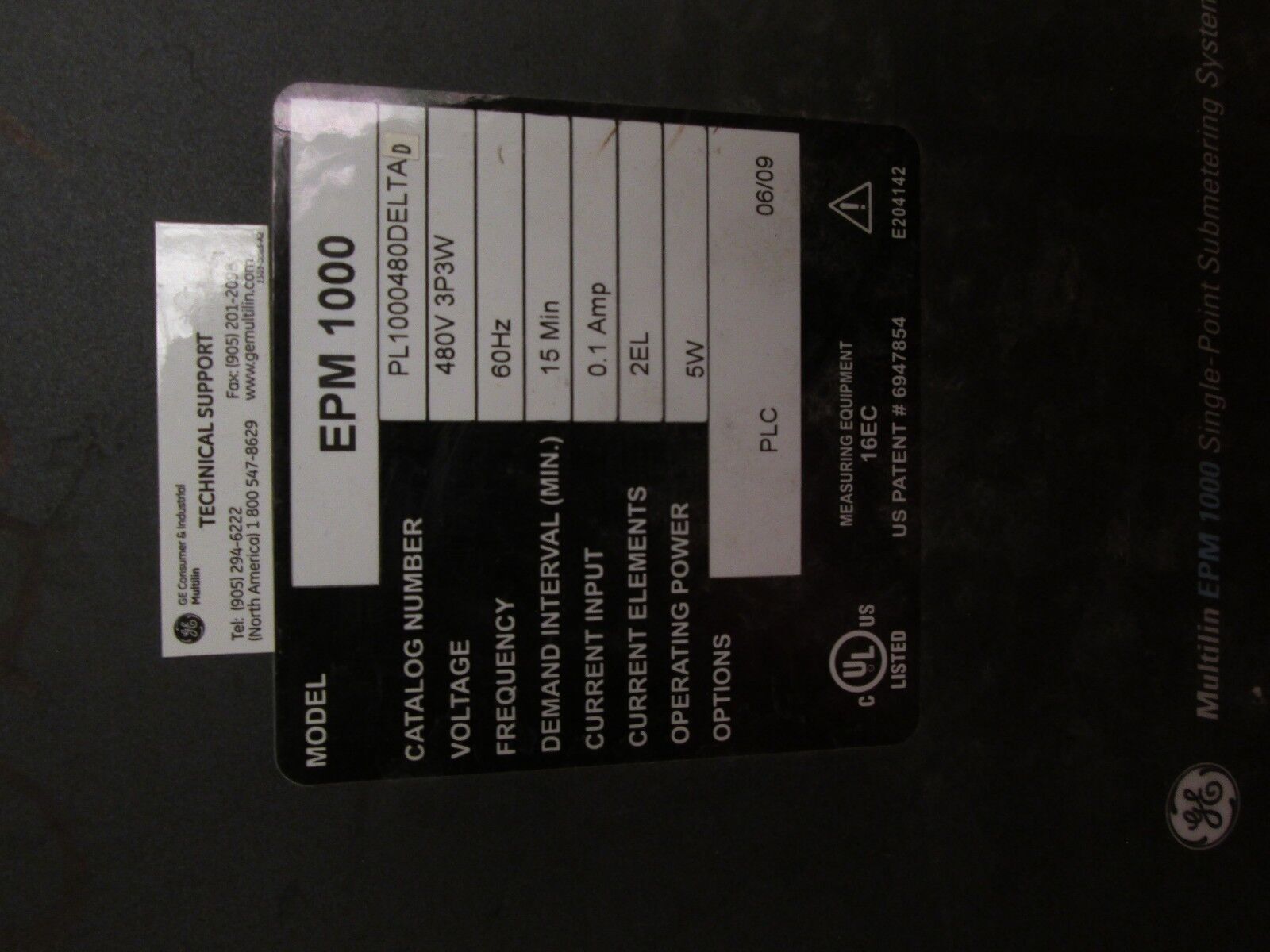 GE EPM 1000 Submetering System PL1000480DELTA 480V 3P3W .1A