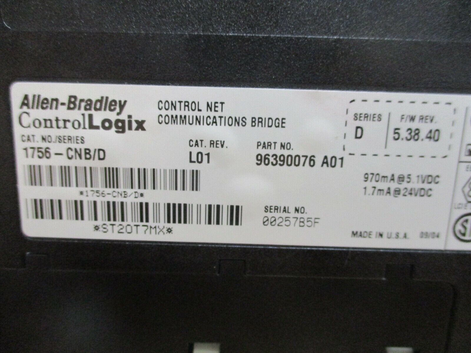 Allen-Bradley ControlLogix Control Net Comm. Bridge Module 1756-CNB/D Rev. L01
