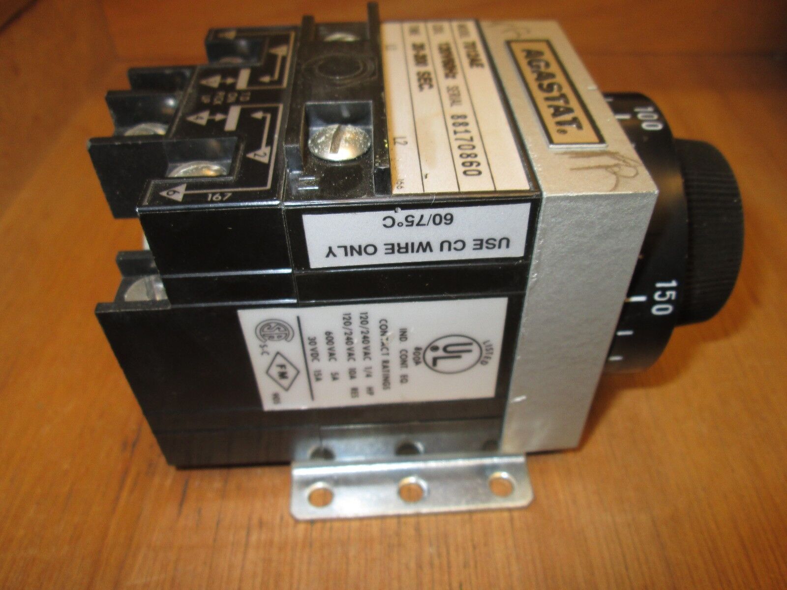 Agastat Timer 7012AE Range 20-200 secs 120V coil 60Hz Used