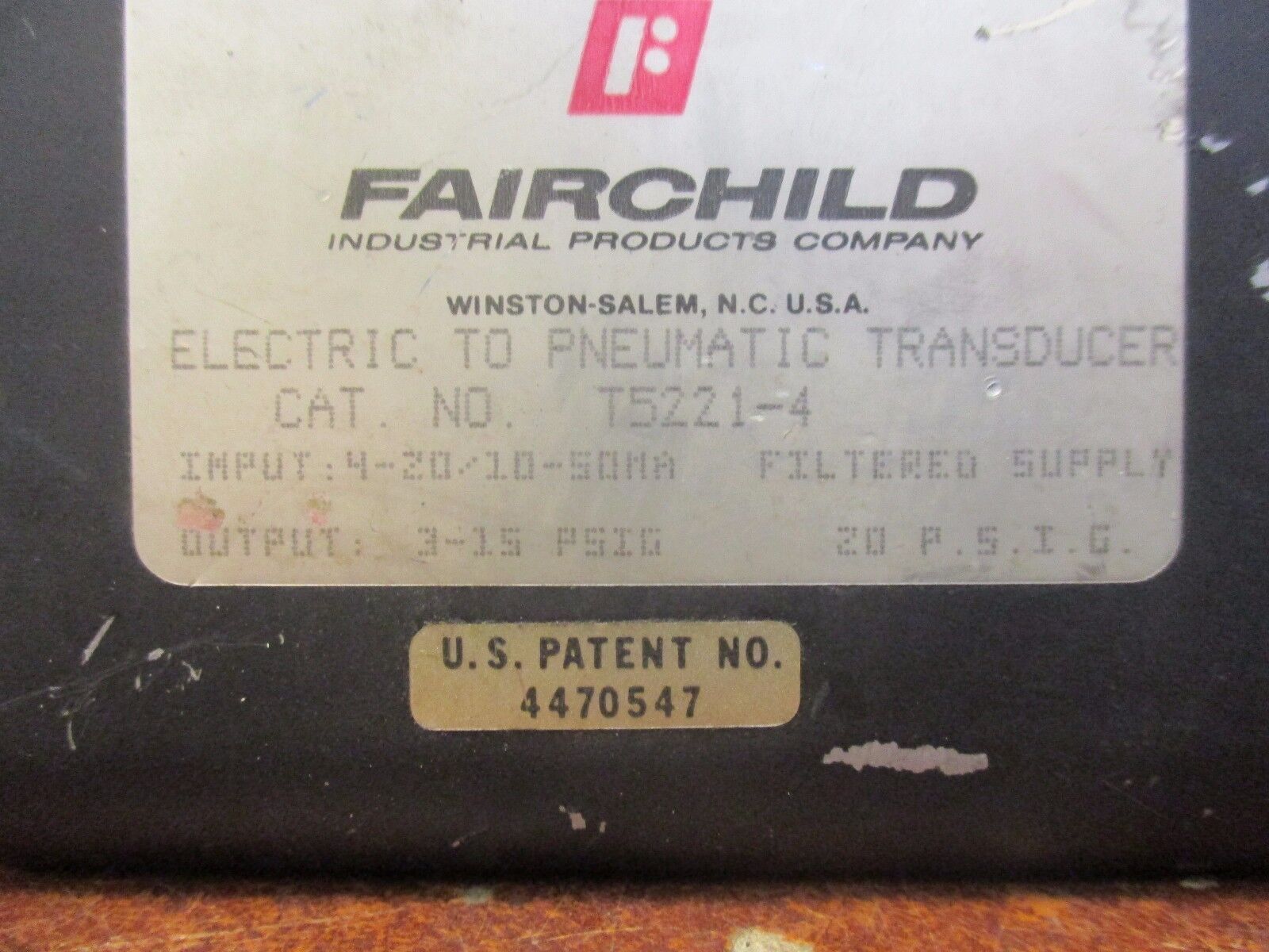 Fairchild Electric To Pneumatic Transducer T5221-4 Used