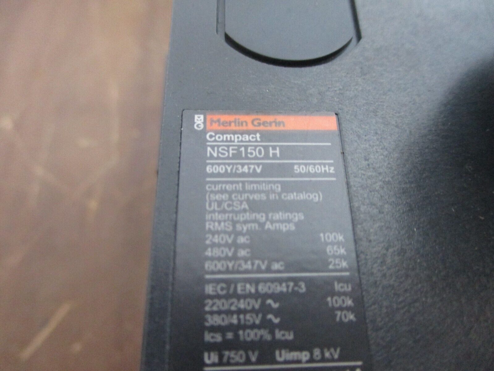 Merlin Gerin Breaker Disconnect NSF150H 50A 480V 3P Used
