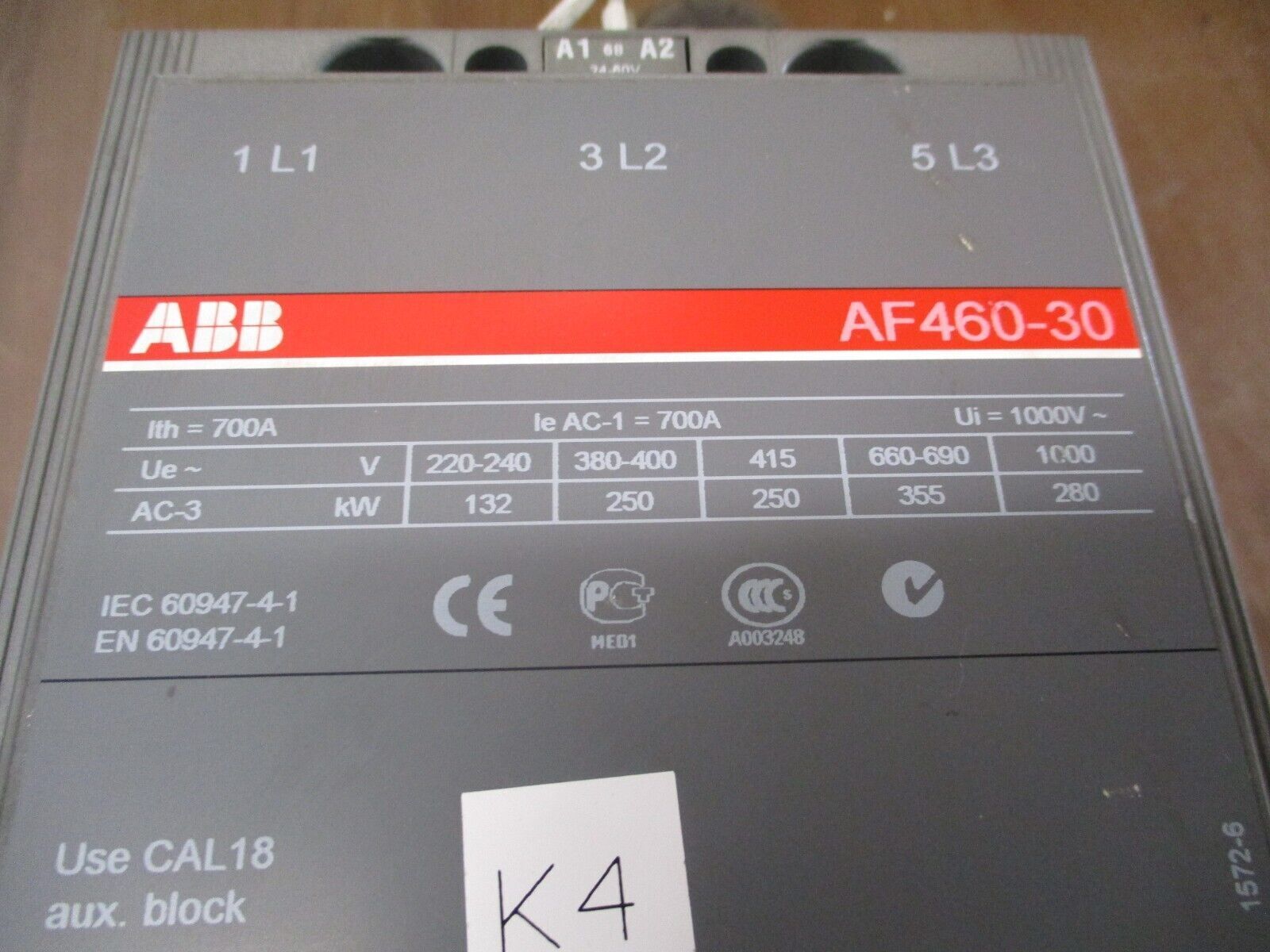 ABB Contactor AF460-30 24-60VDC Coil 650A 600V w/ (1) Aux Contacts Used