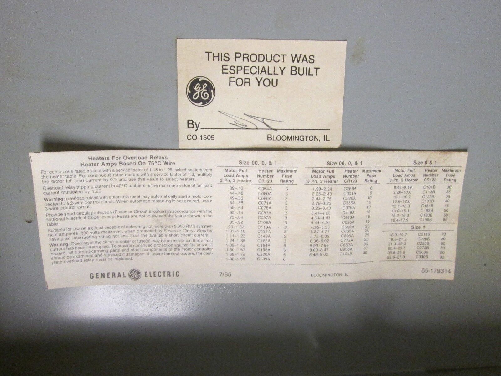 GE Enclosed Starter CR306B104ACXA Size 0 600VAC max Used