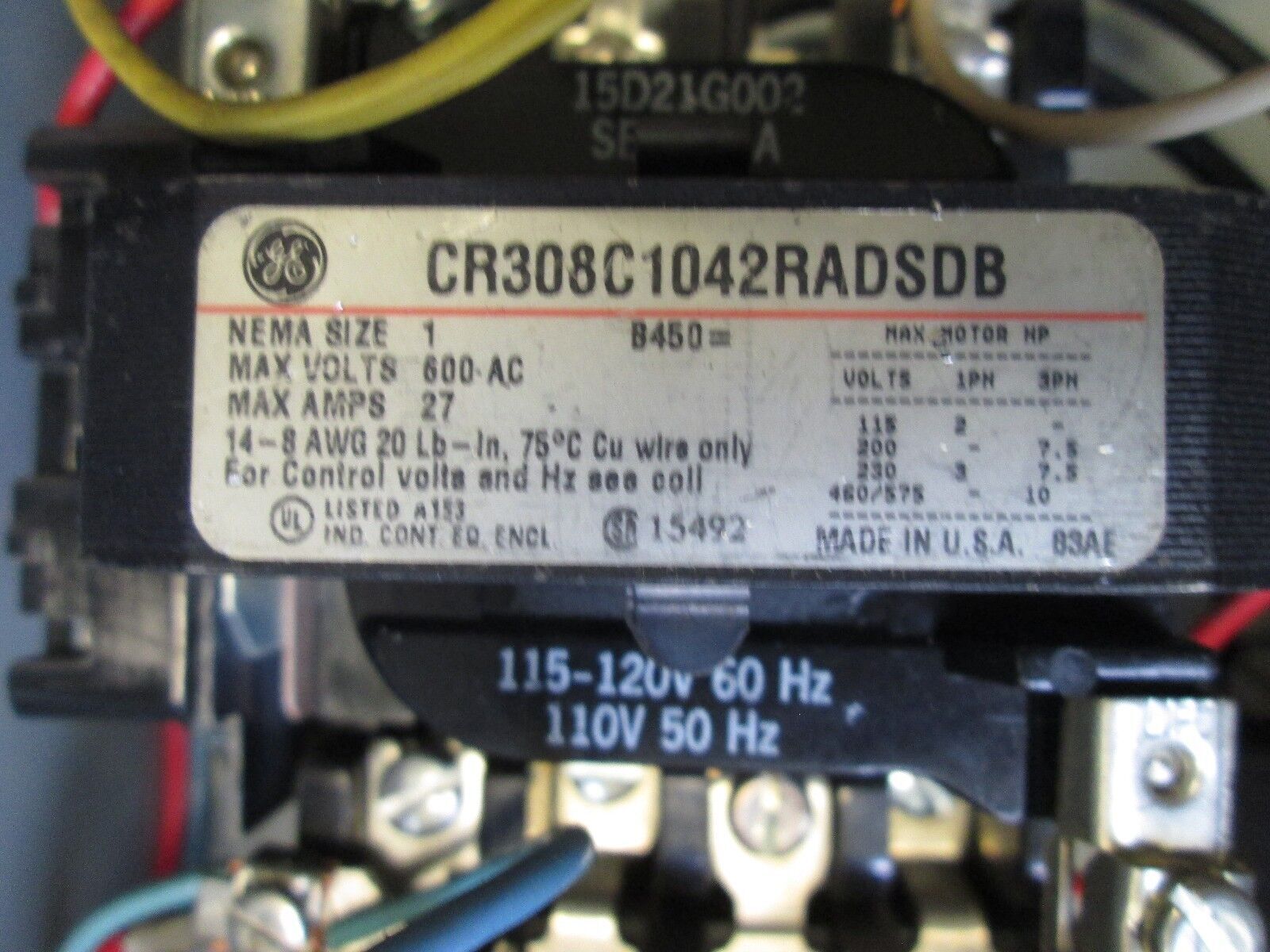 GE Fusible Combination CR308C1042RADSDB Size 1 600V 27A 115-120V Coil Used