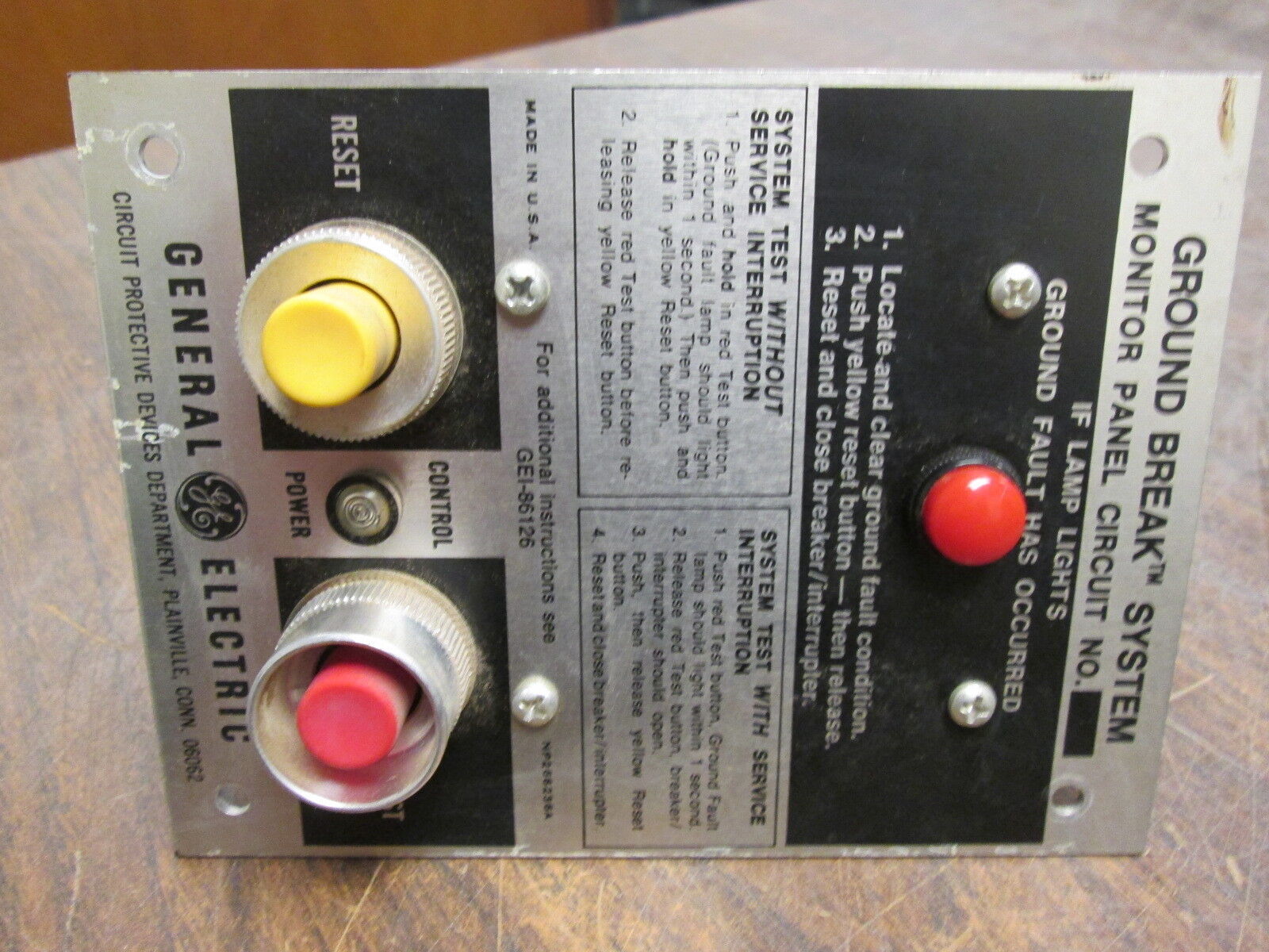 GE Ground Break System TGS0002/TSRR12/TGSMP Sensor: 1600A Panel: 120VAC Used