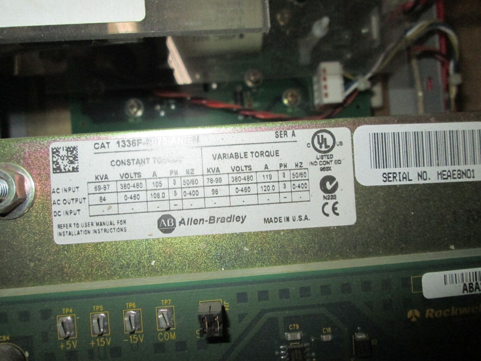 Allen-Bradley 1336 Plus AC Drive 1336F-B075-AN-EN 75HP w/ L6 Board Used