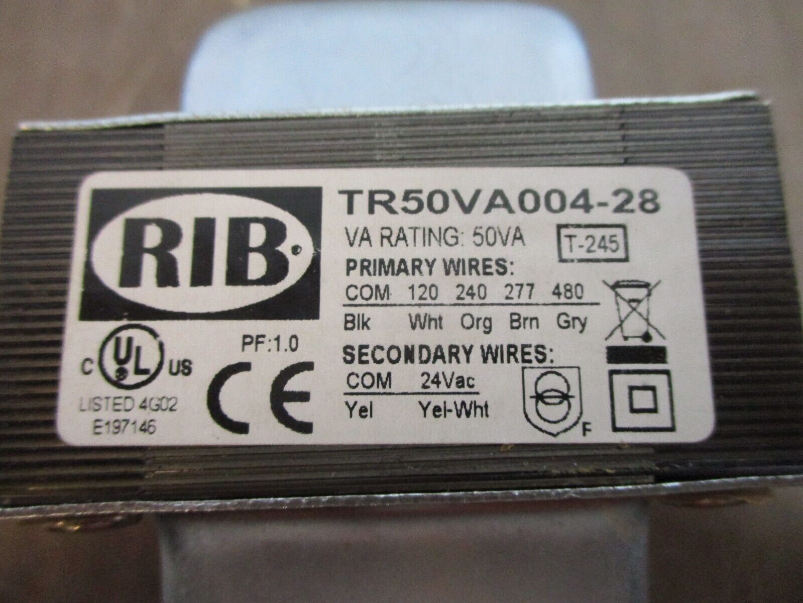 RIB Transformer TR50VA004-28 50VA Pri: 120/240/277/480V Sec: 24V Used