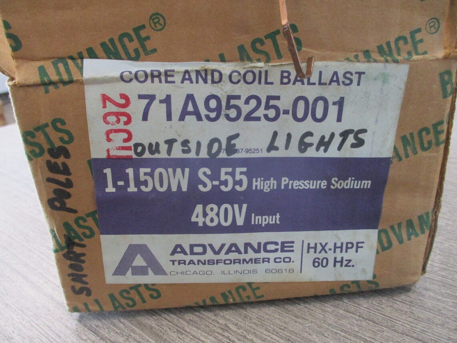 Advance Core & Coil Ballast 71A9525-001 480V 60Hz 150W New Surplus