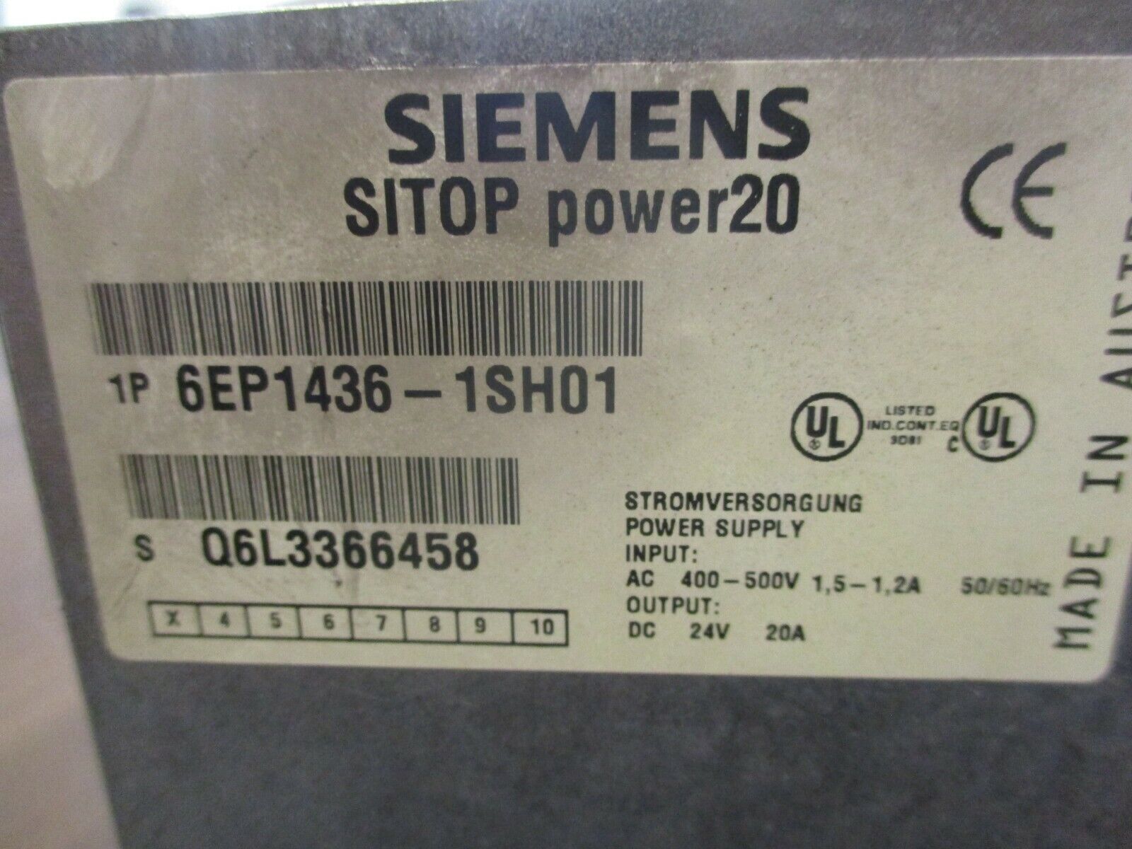 Siemens SITOP Power 20 Power Supply 6EP1436-1SH01 Used