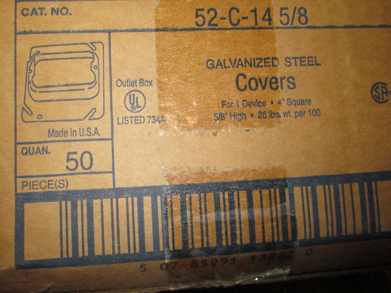 Thomas & Betts 4" Steel Cover 52-C-14 5/8 4" Square 5/8" High *Box of 50* New