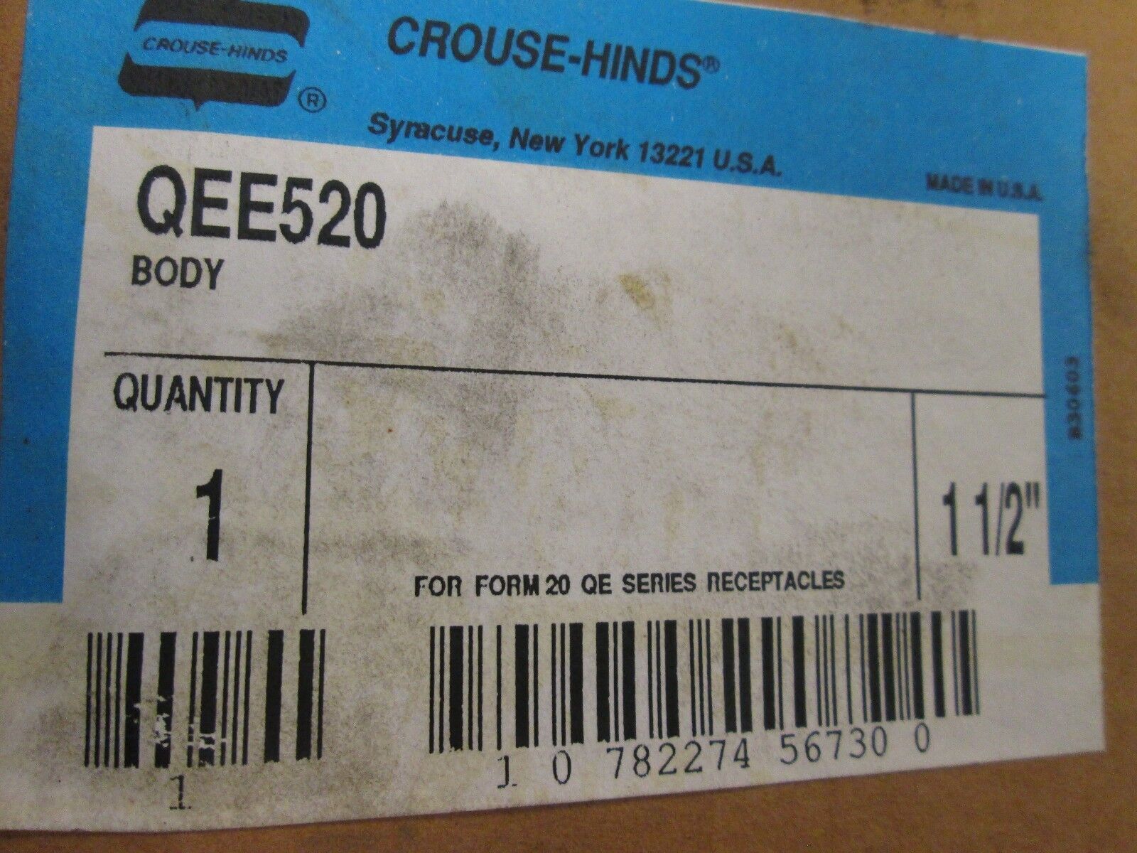 Crouse-Hinds Receptacle Base QEE520 Size 1-1/2" New Surplus