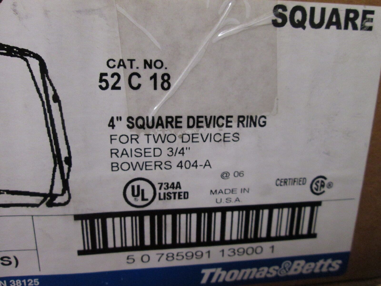 Thomas & Betts Square Device Ring 52 C 18 4" Square 3/4" Raised *Box of 25* New