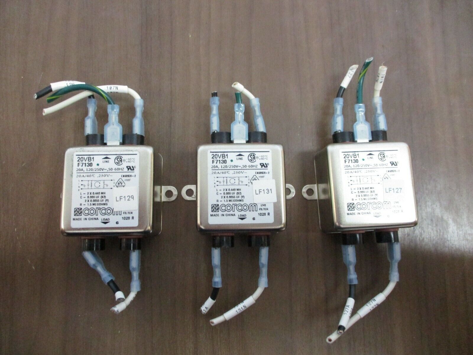Corcom EMI Filter 20VB1 20A 120/250V 50-60Hz *Lot of 3* Used