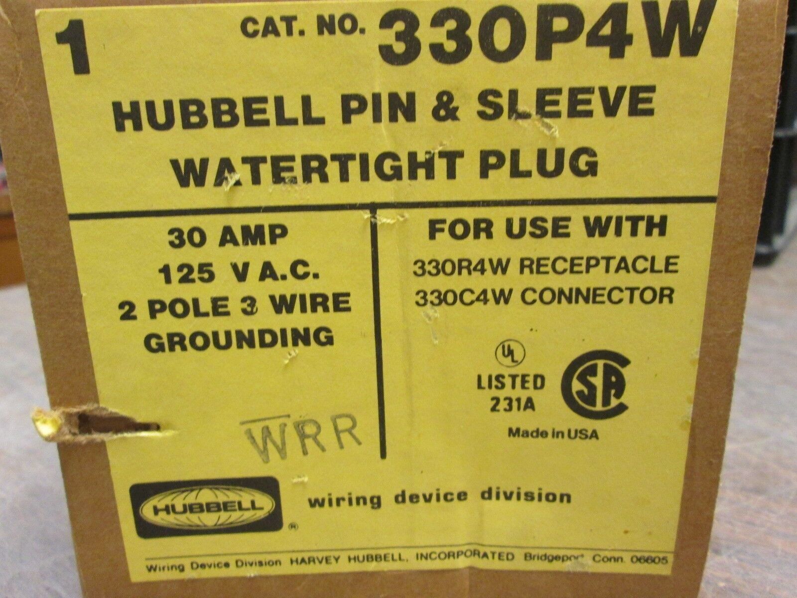 Hubbell Watertight Plug 330P4W 30A 125V 2P 3W New Surplus