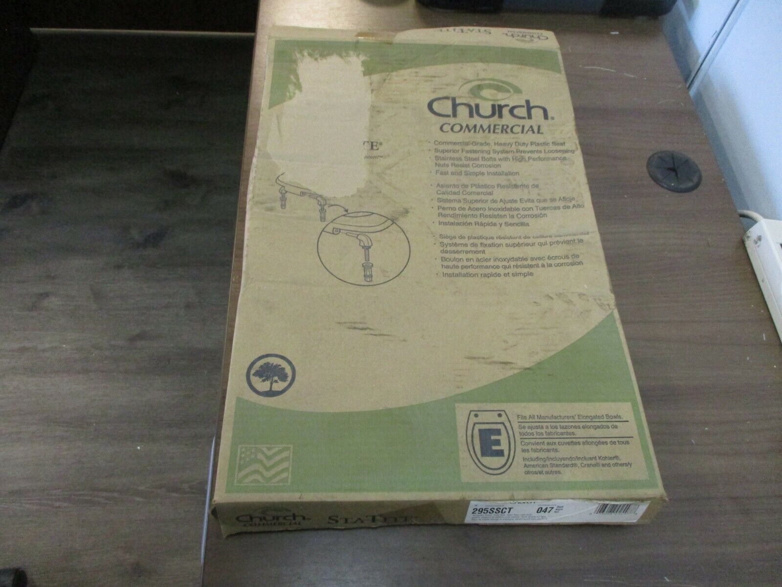 Church StaTite Elongated Plastic Toilet Seat 295SSCT Black Open Front *No Cover*