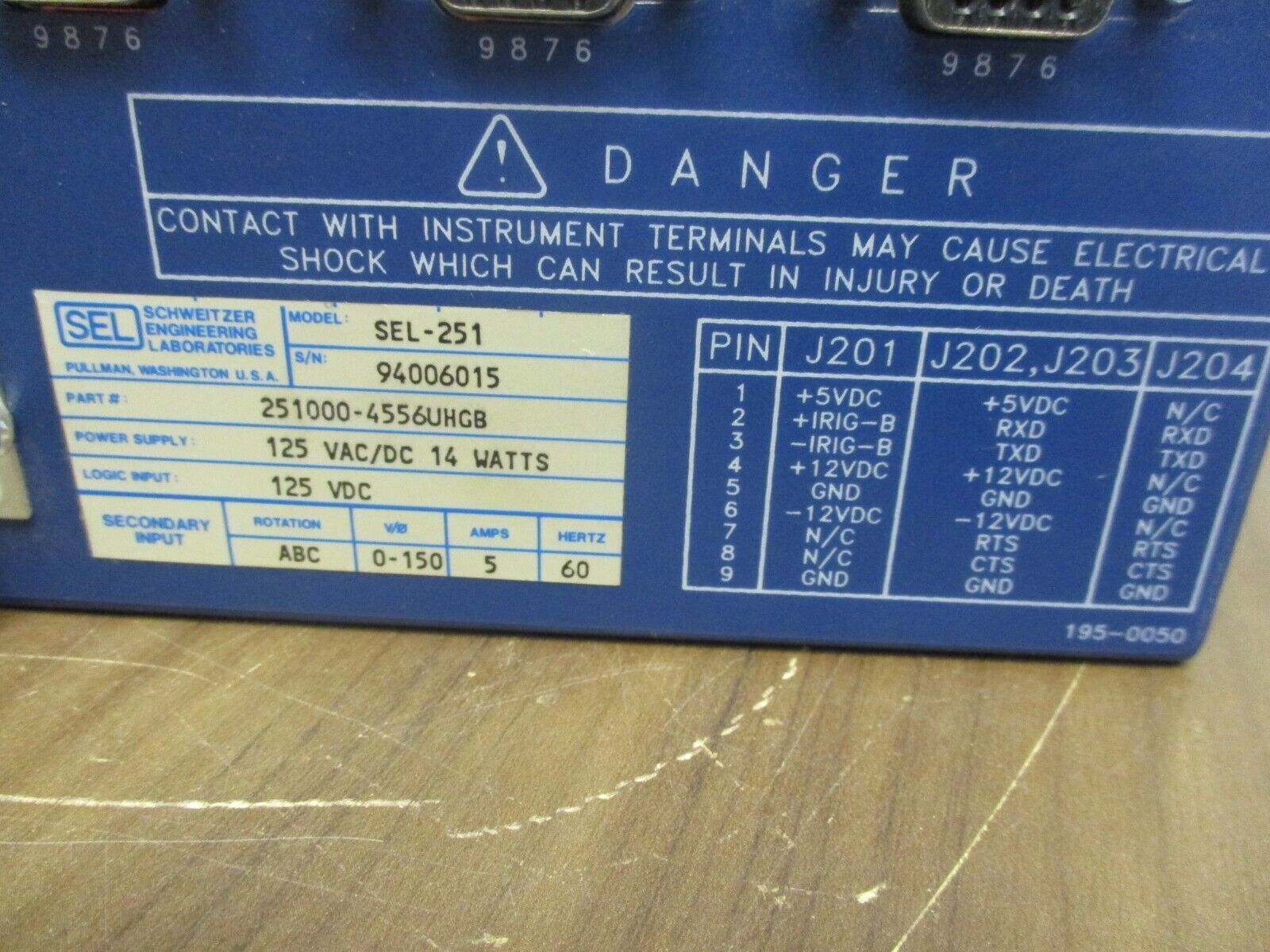 SEL Model SEL-251 Distribution Relay 251000-4556UHGB Logic Input: 125VDC Used