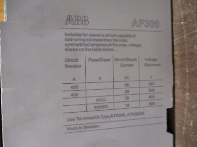 ABB Contactor AF300-30 20-60VDC Coil 400A 600V w/ (1) Aux Contact Used