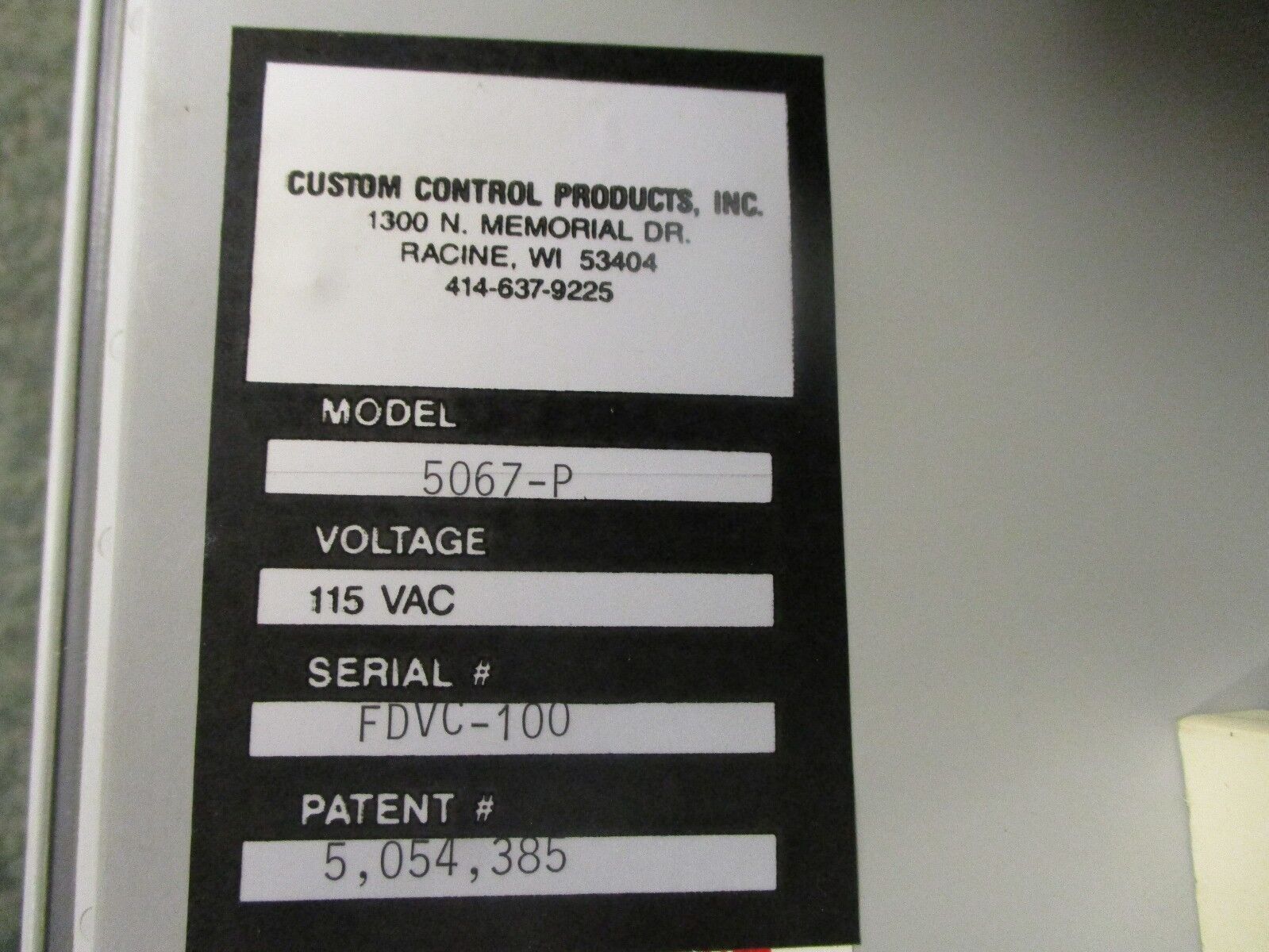 Custon Control Products Enclosed Controller 5067-P 115VAC Used