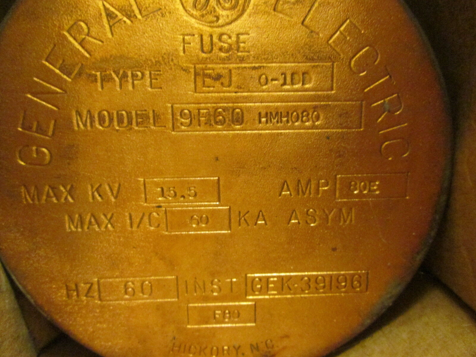 GE Type EJ 0-1DD Fuse 9F60HMH080 80E 15.5KV 60Hz New Surplus