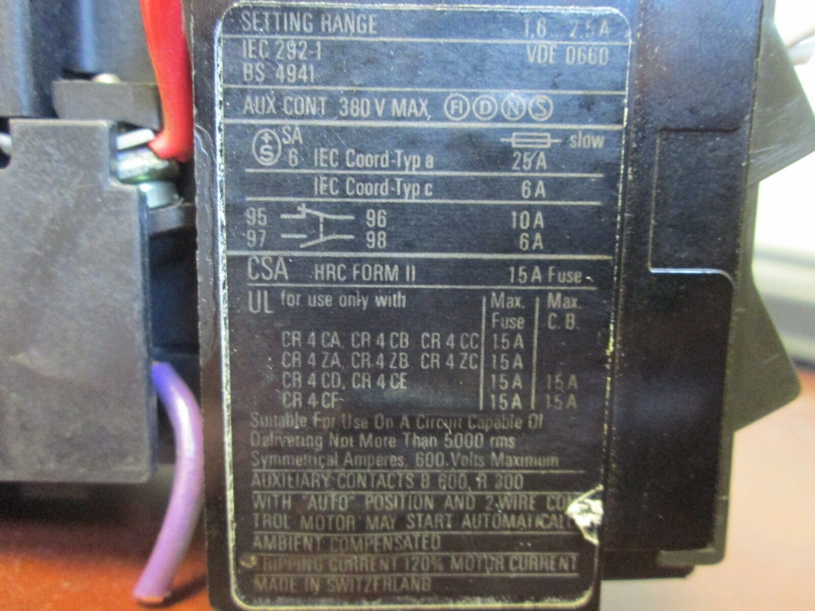 GE Starter CR4CA-10 CR4G1WH 1.6-2.5A 120V Used