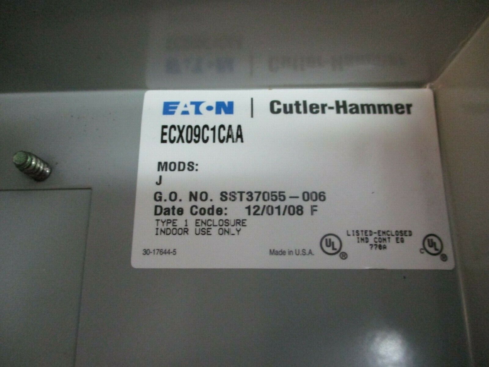 Eaton Enclosed Starter ECX09C1CAA 480V Coil Trip: 6 - 10A Used