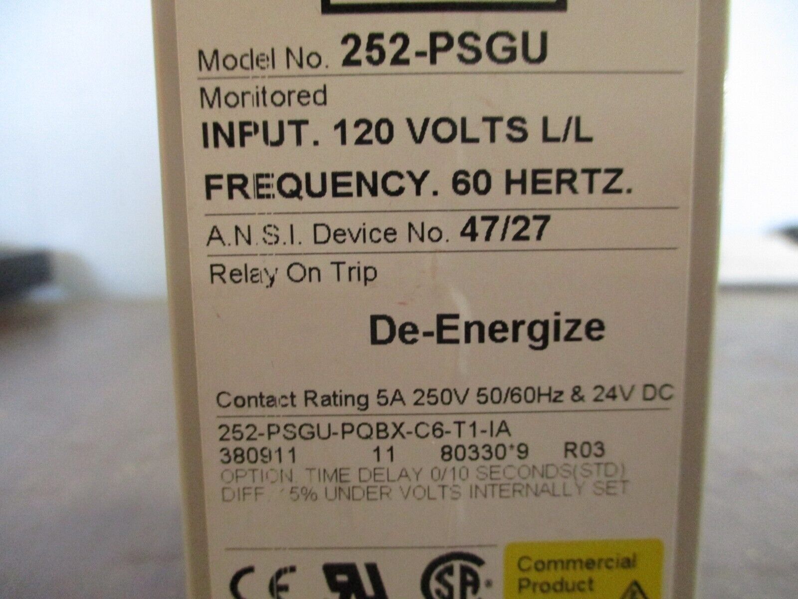 Crompton Protector Time Delay Relay 252-PSGU-PQBX-C6-T1-IA 120V 60Hz Used