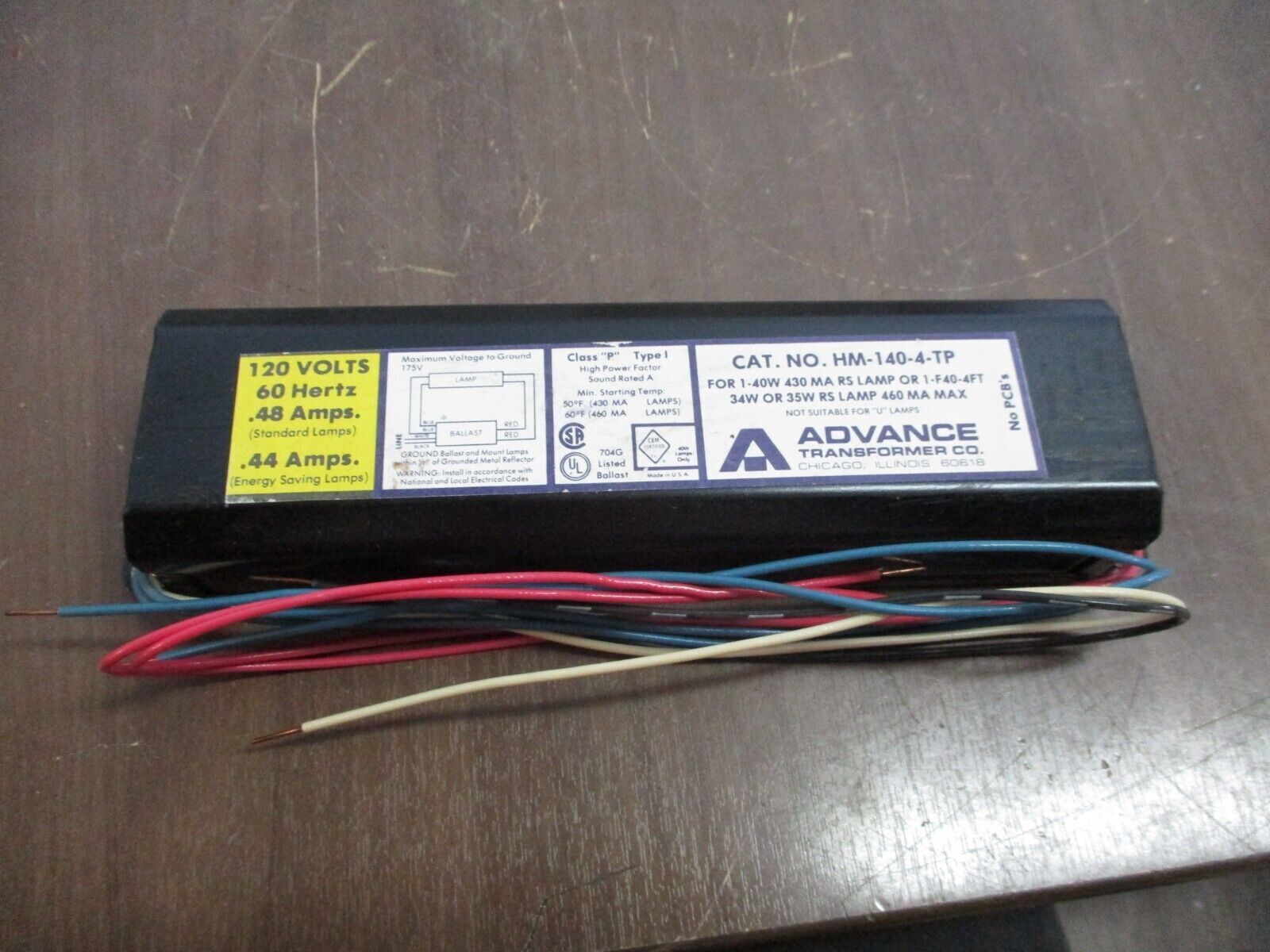 Advance Ballast HM-140-4-TP 120V 60Hz New Surplus