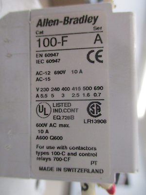 Allen-Bradley Contactor 100-C85*00 120V Coil 100A 600V w/ Aux Contact Block Used