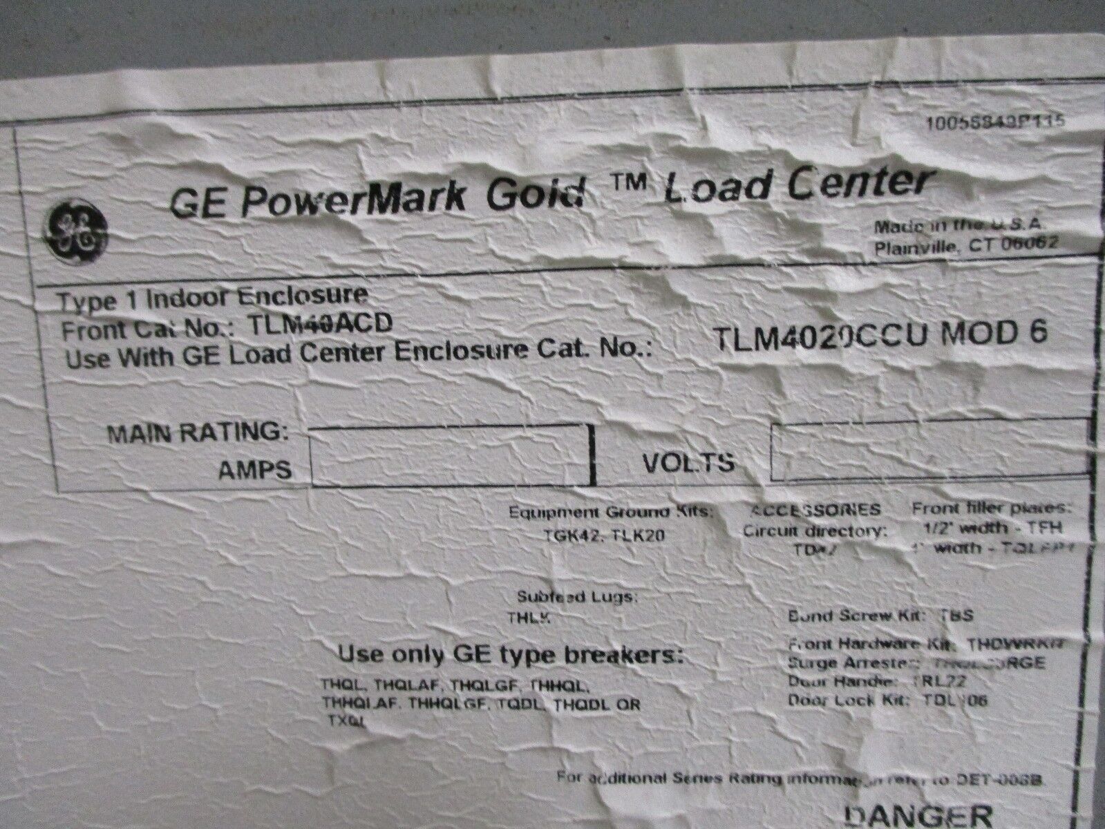 GE Main Lug Circuit Breaker Panel TLM4020CCU MOD6 200A Max 120/208V 1Ph Used