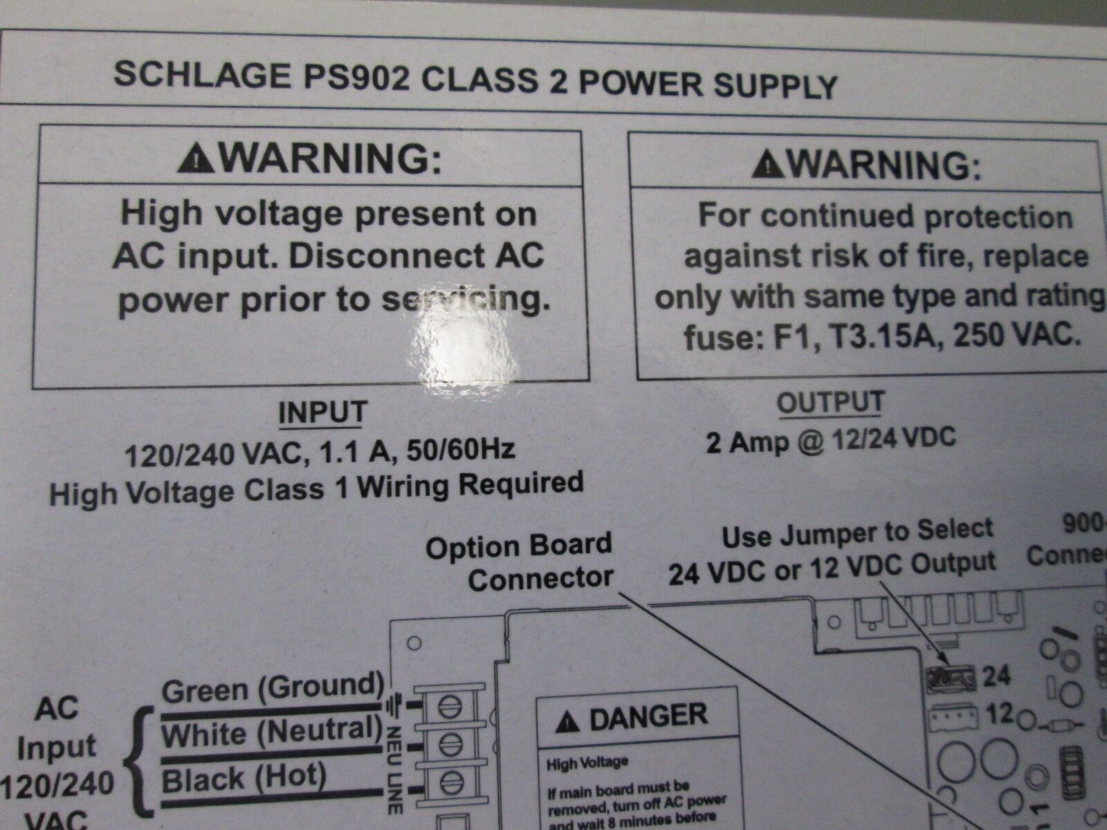 Schlage Power Supply PS902 120/240V Input 12/24VDC 2A Output *Some Shelfwear*