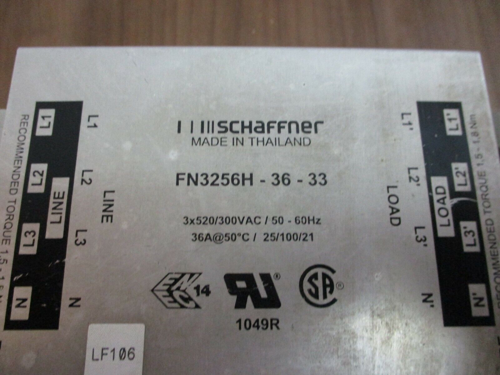 Schaffner Line Filter FN3256H-36-33 520/300VAC 50-60 Hz 3Ph 36A Used