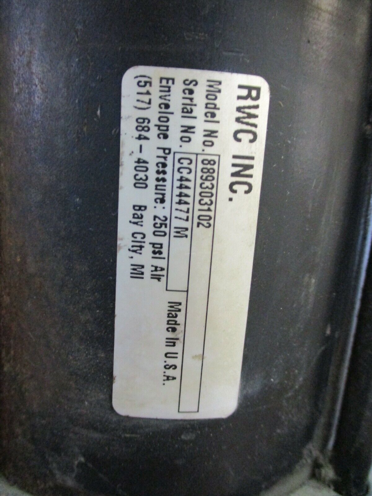RWC, Air Cylinder, part#:889303102, 250psi, used