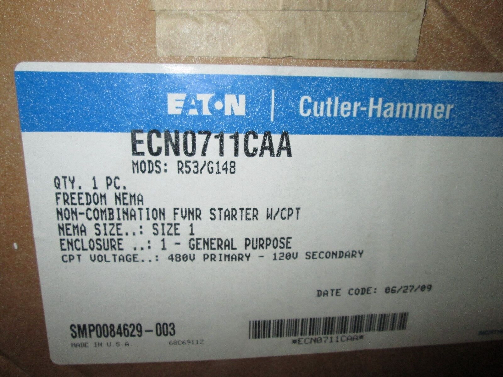 Cutler-Hammer Enclosed Starter ECN0711CAA Size 1 120V Coil New Surplus