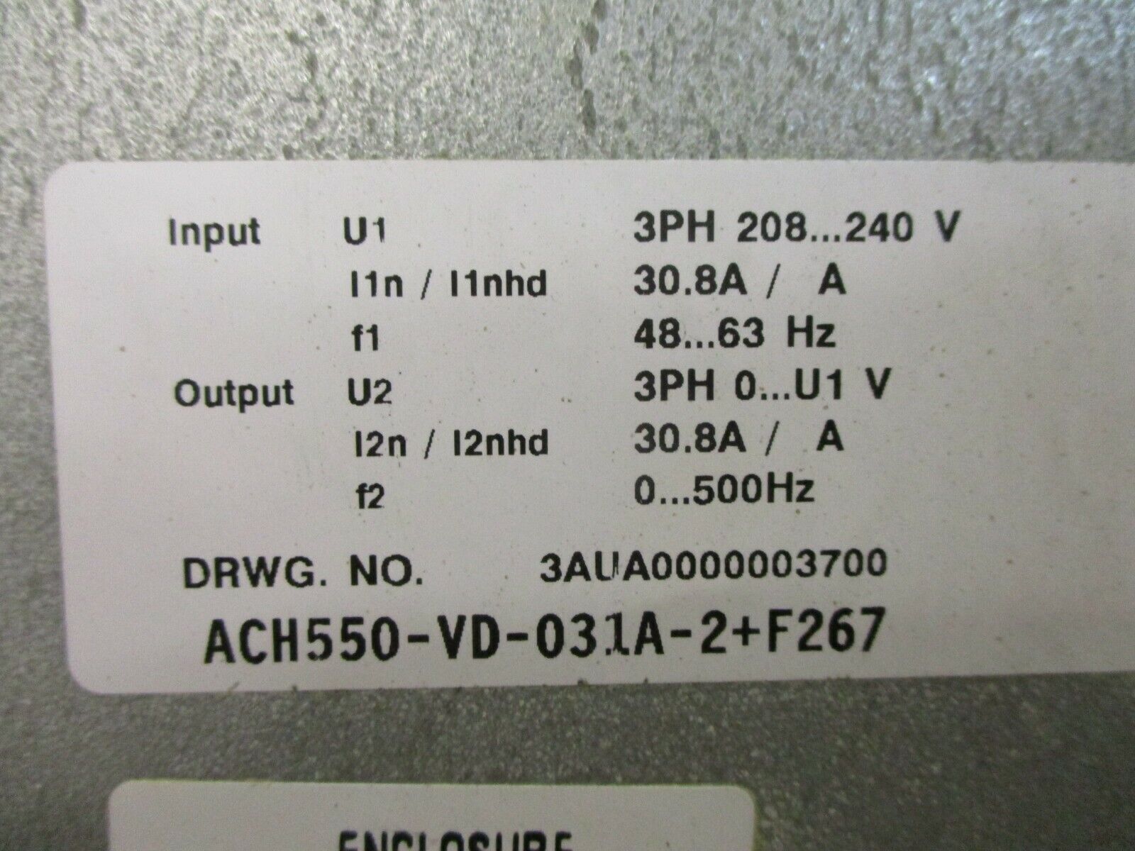 ABB ACH550 AC Drive w/Bypass ACH550-VD-031A-2+F267 10HP 3Ph w/Keypad Used