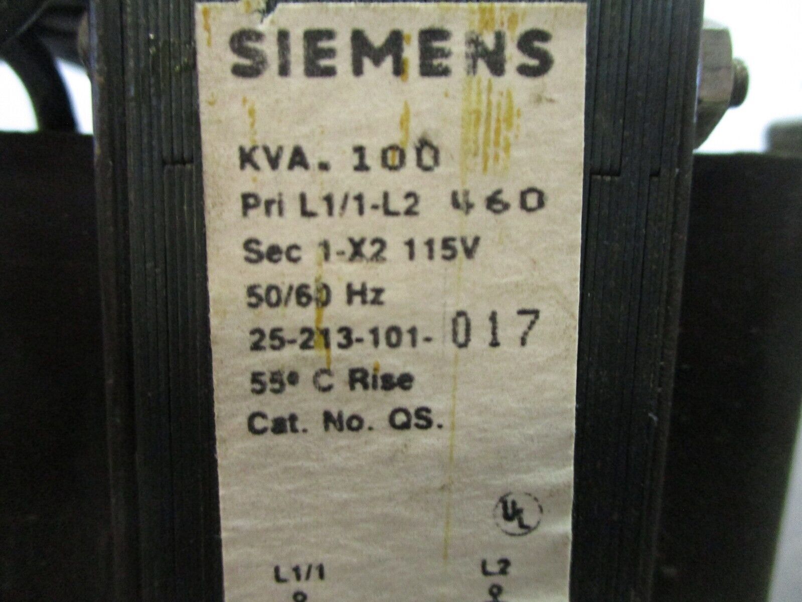 Siemens Transformer 25-213-101-017 0.100kVA Pri: 460V Sec: 115V 50/60Hz Used