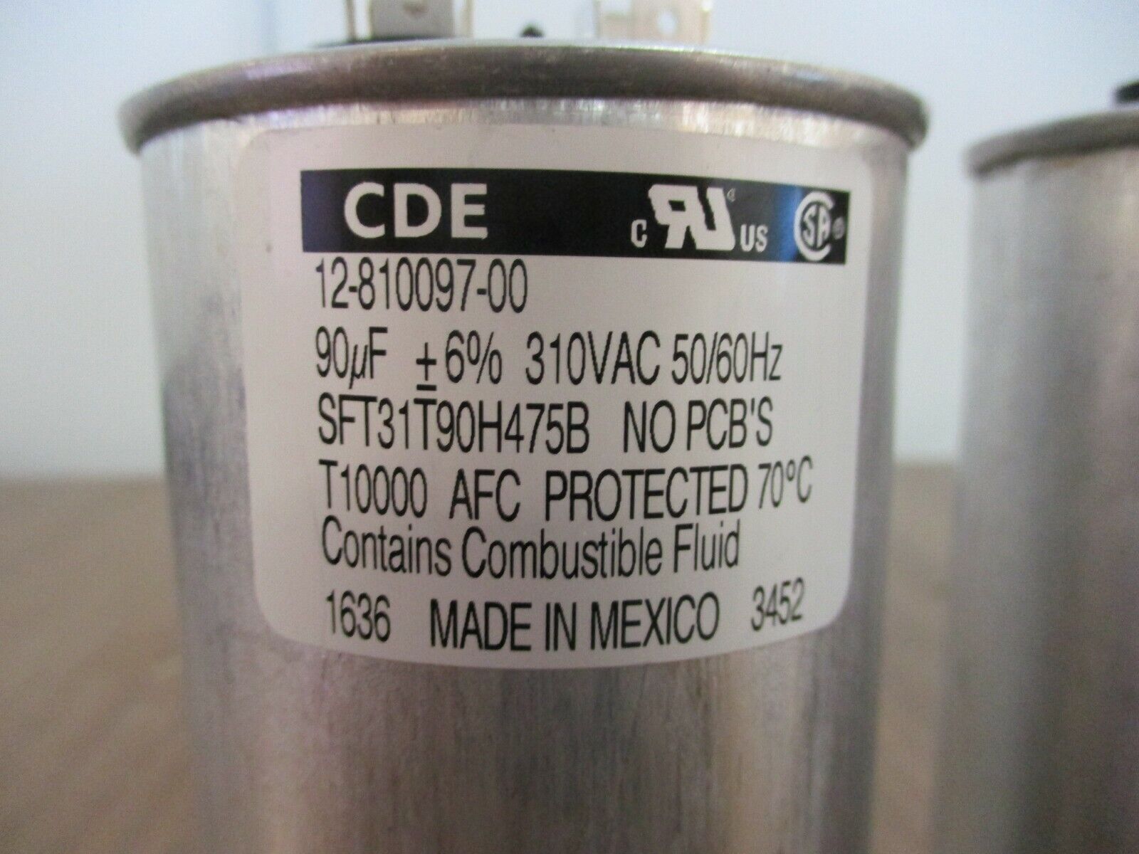 CDE Capacitor 12-810097-00 90uF 310V 50/60Hz *Lot of 2* Used