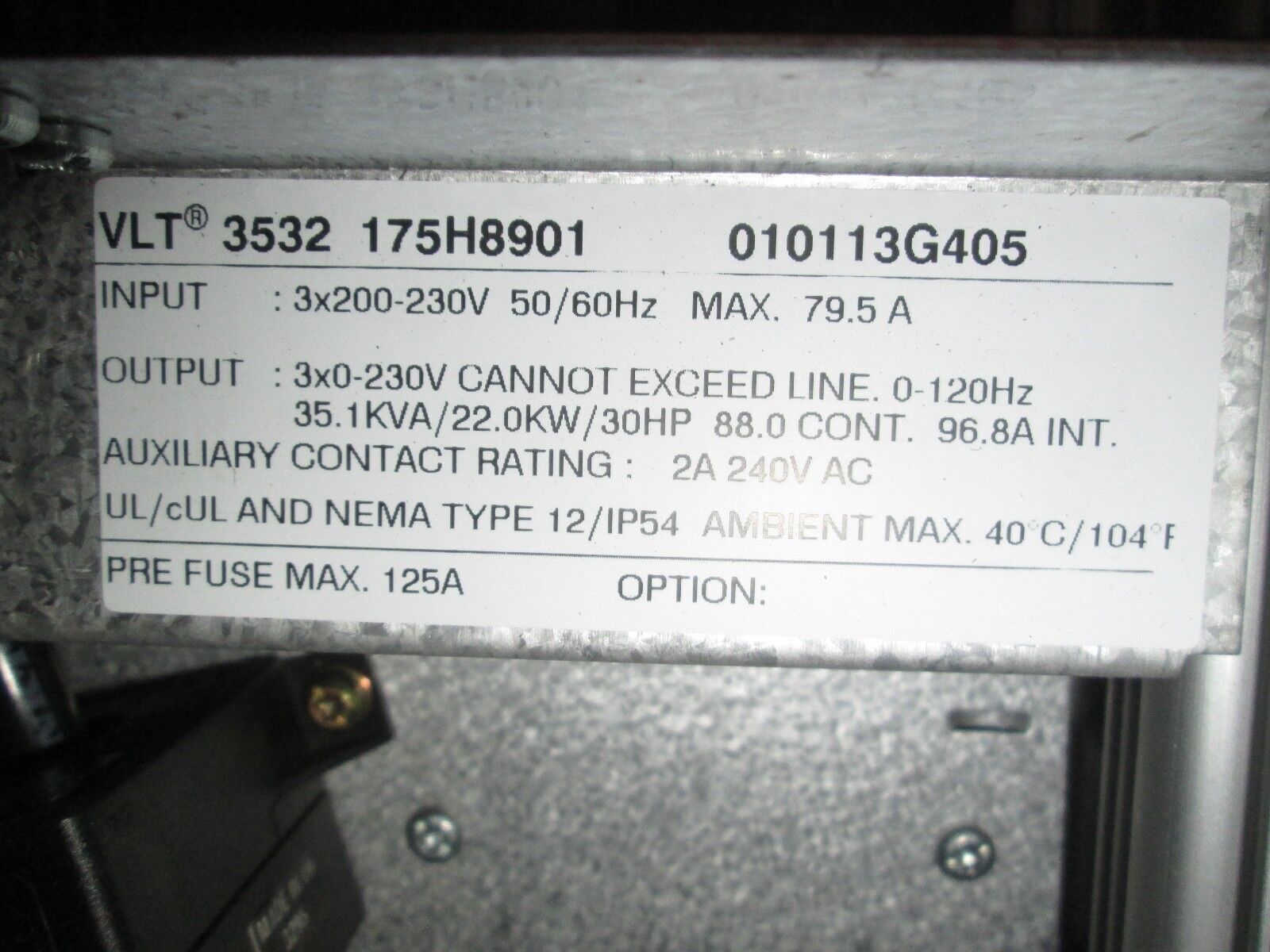 Graham VLT 3500 AC Drive VLT 3532 175H8901 30HP Used