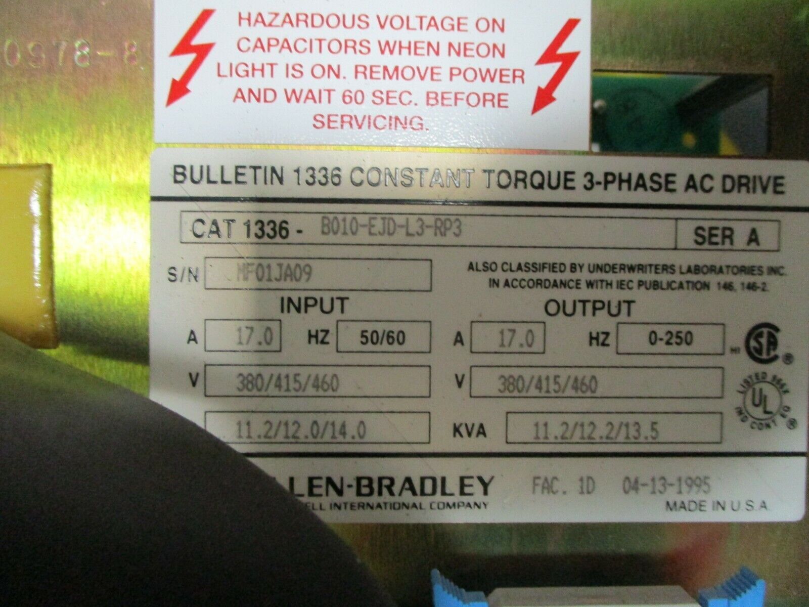 Allen-Bradley 1336 AC Drive 1336-B010-EJD-L3-RP3 Ser. A 10HP 3Ph Used