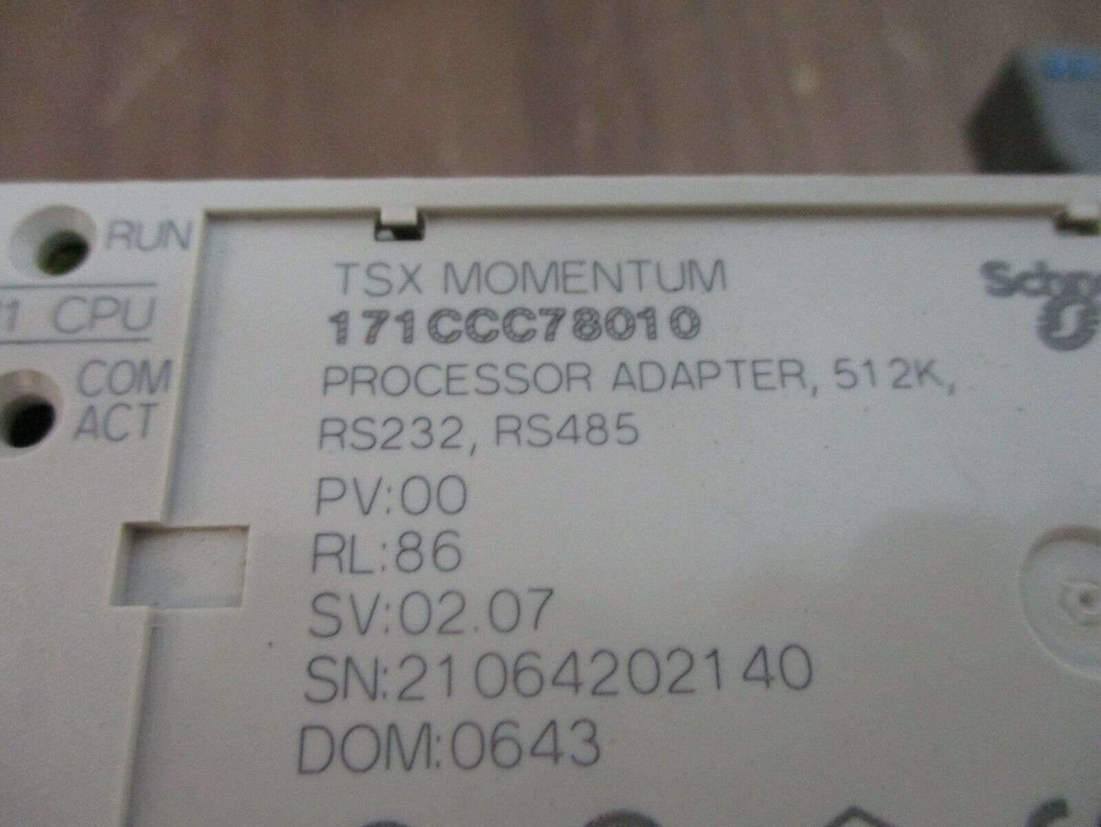 Schneider Electric TSX Momentum Processor w/ I/O Base 171CCC78010 512K Used