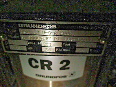 Grundfos Pump CR2-70 V-G-A-AUUE 11GPM 2HP 3400RPM 254ft Head Used