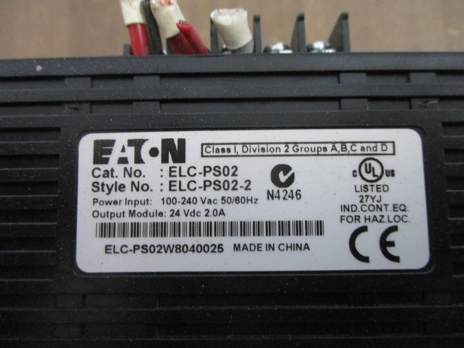 Eaton Power Supply ELC-PS02-2 Input: 100-240VAC 50/60Hz Output: 24VDC 2.0A Used
