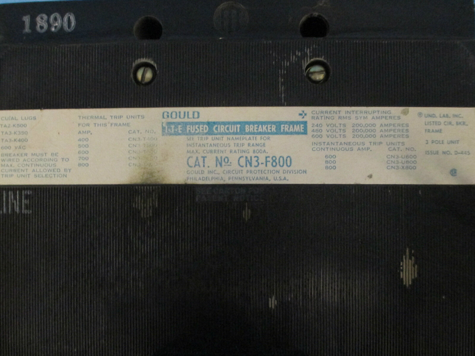 ITE Fused Circuit Breaker CN3-F800 3 Pole 800 Amp Used