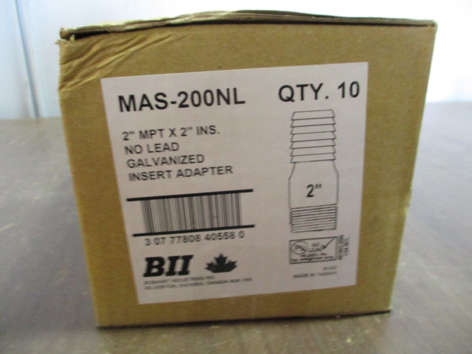 Boshart Galvanized Insert Adapter MAS-200NL 2" MPT x 2" Ins. No Lead *Box of 10*