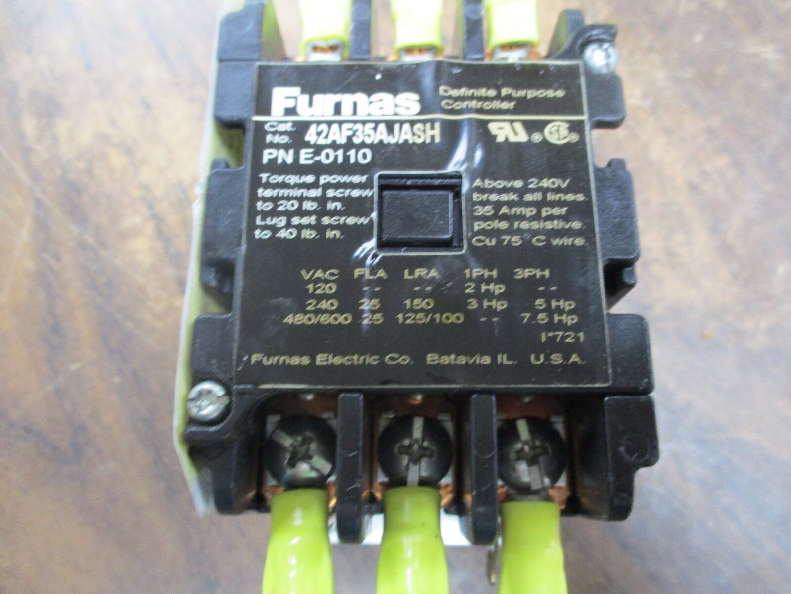 Furnas Definite Purpose Contactor 42AF35AJASH 24V Coil 25A 600V Used